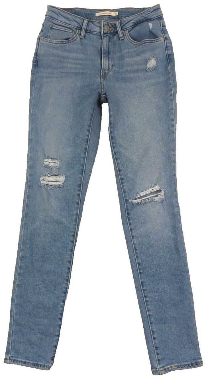 Levi's Womens Jeans 721 High Rise Skinny Ankle Size 28W Blue Distressed Stretch